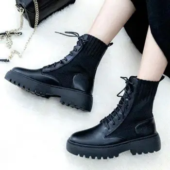 Pantofi femei Cizme de Toamna Cizme de Moda Rotund PU Glezna Cizme de Iarna Elastic Cizme Negre Cizme Confortabile