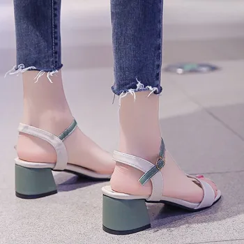 Pantofi femei din piele catarama sandale de cauciuc sandale de plaja pompe de femei pantofi cu tocuri joase femei toc pătrat pantofi de vara
