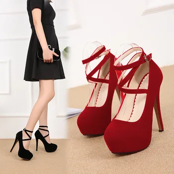 Pantofi Femei Pompe Cross-legat de Curea Glezna Petrecere de Nunta Pantofi Platforma rochie Femei Pantofi cu Tocuri Înalte de piele de Căprioară pantofi doamnelor 2020 889