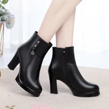 Pantofi noi de Iarna Femei Cizme de Pluș Cald Rece de Iarna pentru Femei de Moda Tocuri inalte Cizme Încălțăminte de Iarnă Doamnelor Pătrat Toc 9cm YX2790