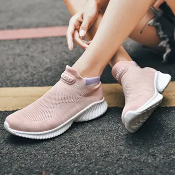 Pantofi pentru femei de Tricotat Ciorap Adidasi Femei Primavara-Vara Alunecare Pe Pantofi Plat pentru Femei Plus Dimensiune Mocasini Apartamente pereche de pantofi