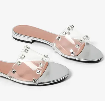 Pantofi pentru femei de Vară 2020 Noua Moda pentru Femei Transparent Low-Toc Plat Papuci Femei