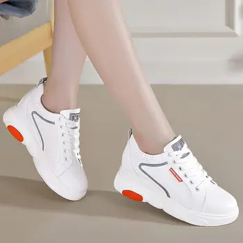 Pantofi pentru femei din piele moale de jos alb shoes2019 primavara toamna înălțime de nouă creștere adidași sălbatice casual laceup Zapatillas Mujer