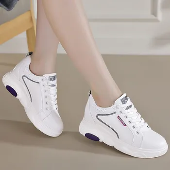 Pantofi pentru femei din piele moale de jos alb shoes2019 primavara toamna înălțime de nouă creștere adidași sălbatice casual laceup Zapatillas Mujer