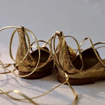 Pantofi pentru femei Elegante, Casual, Retro, Vacanta, Plaja de Aur Sandale Romane Dantelă Sus Sandale Plate Partid Rochie de Zeita de Moda Doamnă
