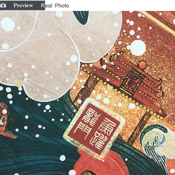 Panza Arta Print Tablou Poster Stil Japonez Pictura Peisaj Val Macara Soare Roșu Imagini de Perete pentru Camera de zi Decor Acasă