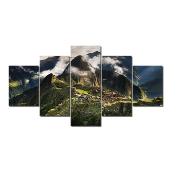 Panza HD Imprimare Pictura Camera de zi de Decorare 5 Piese Machu Picchu Peru Munte Poza Nor Peisaj de Munte Poster de Perete