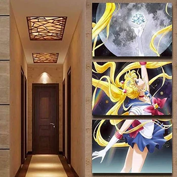 Panza Imprimate, Poster Decor Acasă 3 Piese Sailor Moon Imagini Fată De Desene Animate Pictura Arta De Perete Tablou Living Modular Încadrată