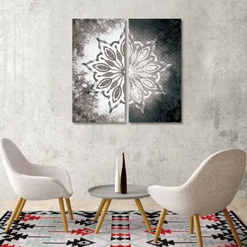 Panza Pictura 2 Panoul de Printuri Alb-Negru Mandala cu Flori Postere Marmura Textura Lemnului Arta de Perete Poze Decor Acasă