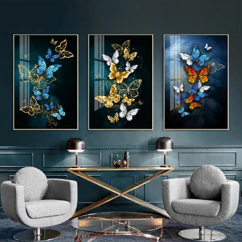 Panza pictura Fluture Canvas wall art pictura Nordică Abstract Acasă imagini de perete pentru camera de zi Triple Fluture de Culoare