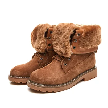 Pană Pantofi din Piele Cizme de Zapada Femeie Ghete de Iarna 2020 Iarnă Pantofi pentru Femei de Porc Împărțit Doamnelor Platforma Botine NW4121