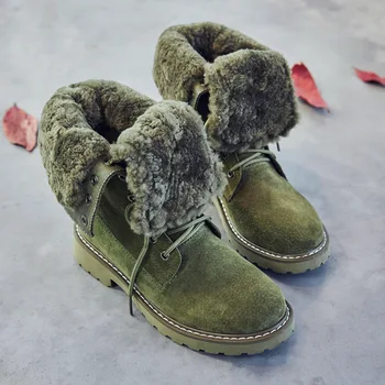 Pană Pantofi din Piele Cizme de Zapada Femeie Ghete de Iarna 2020 Iarnă Pantofi pentru Femei de Porc Împărțit Doamnelor Platforma Botine NW4121