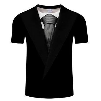 Papion 3D camasi de Vara Barbati tricou Smoching Retro Cravată Costum 3D de Imprimare Tricou Casual cu Maneci Scurte Streetwear Fals Amuzant Costum Topuri