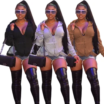 Partea Gol Cârlig-Catarama Slim Fit pentru Femei Jachete de Moda cu Maneci Lungi cu Glugă Slab Strat de Streetwear Femela Talie Mare Outwears