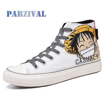 PARZIVAL Oameni de Mare sus Pantofi de Panza Anime Graffiti Monkey D. Luffy Pantofi Casual-O singură Bucată Adidași Bărbați Tineri Vulcaniza Pantofi