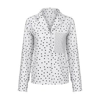 Pas-jos Guler Bluza Femei de Moda Casual Dot Print Topuri Butonul Cu Buzunar Cămăși Albe Bluza blusas mujer de moda 2020#42