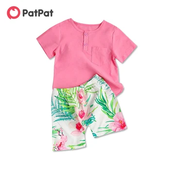 PatPat 2020 Noi de Vara la Modă Florale Imprimare Tricou și pantaloni Scurți Set Copilul și Băiatul Copii Fata de Costume de Scurt-Maneca tricou Haine