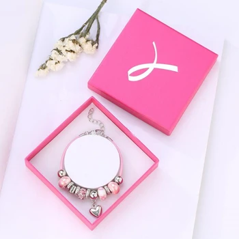 PBR110, Cutie Pachet Breast Cancer Awareness Email Roz Panglică Șirag de mărgele de Cristal Inima Pendents de Piele Brățară de Lanț de Bijuterii Pentru Femei