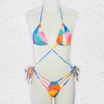 Peachtan Patchwork Print bikini 2020 Mare tăiat de costume de baie femei costume de baie Căpăstru Triunghiul feminin costum de baie Sexy Bandaj 2020 nou