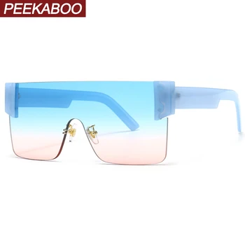 Peekaboo fără ramă pătrată ochelari de soare pentru femei-o bucată de lentile uv400 masculin ochelari de soare retro plat gradient de sus lentile albastru galben