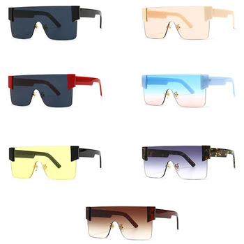 Peekaboo fără ramă pătrată ochelari de soare pentru femei-o bucată de lentile uv400 masculin ochelari de soare retro plat gradient de sus lentile albastru galben