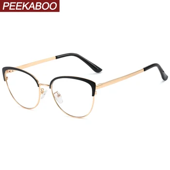 Peekaboo metal de aur ochi de pisica ochelari de sex feminin anti blue light computer optice rama de ochelari femei accesorii de moda obiectiv clar