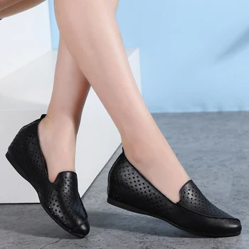 PEIPAH Spring Fashion din Piele Femei Pantofi Platforma Solidă a Crescut În încăltăminte într-Femme Gol Subliniat Wedge