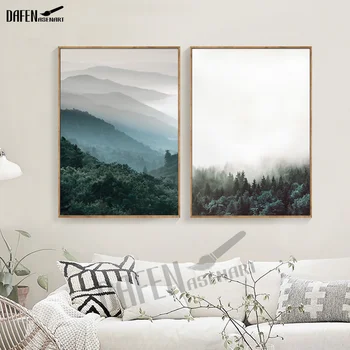 Peisaj de pădure scroll pictura Nordică Decor de Perete de Arta Noua Panza de Postere Și de Imprimare Panza Pictura Decorativa Imagine