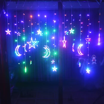 Pentagrama Steaua Cortina Lumina de Stele, Luna Lampă cu LED-uri Lumini Șir Nunta de Basm Ghirlanda de Crăciun Iluminat Interior Decor de Lumină