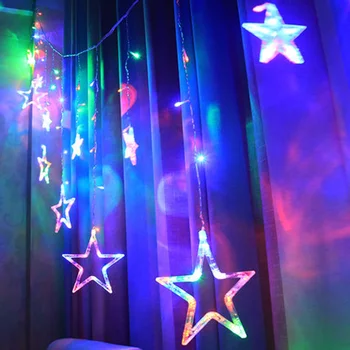Pentagrama Steaua Cortina Lumina de Stele, Luna Lampă cu LED-uri Lumini Șir Nunta de Basm Ghirlanda de Crăciun Iluminat Interior Decor de Lumină