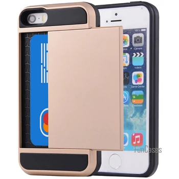 Pentru Apple iPhone 7 Plus 8 6S 5 5S SE 6 Caz Hibrid Greu PC+TPU 2 In 1 Card Slider Cu Card de Stocare de Caz Pentru iPhone 5C Caz