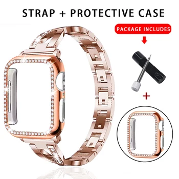 Pentru Apple Watch Band doamnelor Curea+Caz 38mm / 42mm / 40mm / 44mm diamant iwatch serie din oțel inoxidabil curea 5 4 3 2 1 bratara