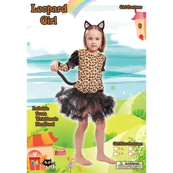 Pentru copii Costum de Ghepard Animale Desene animate Drăguț Leopard Fată Joc de Rol pentru Copii Cadou de Ziua de Halloween Rochie de Frizură