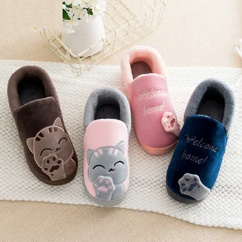 Pentru Copii De Iarnă, Papuci De Casă Toddler Girls Animal Pisica Flip Flop Mamă De Pluș Tobogane Copii Baieti Pantofi De Interior Cald Casa De Copii Papuci