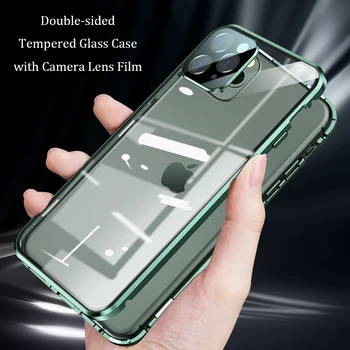 Pentru iphone 12 Pro Max Magnetice Caz Dublu-side Sticla de Caz pentru iphone 12 Mini-Metal Bara de protecție cu Lentile aparat de Fotografiat de Film