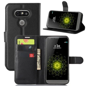 Pentru LG G5 Caz Portofel Card de Stent Cazuri Lichee Model Caz Piele Flip Acoperă Proteja Capacul negru de Caz pentru LG 5 LG5 H830 LG830