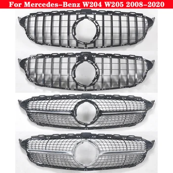 Pentru Mercedes-Benz C Class W204 W205 2008-2020 styling Auto Mijlocul grila AMG Diamond GT Argintiu Negru bara fata Centru grill
