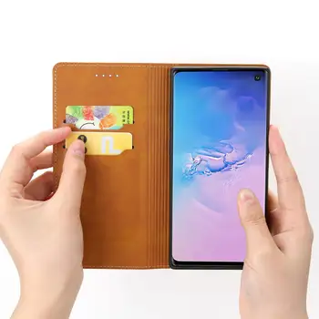 Pentru Samsung S10 Caz Magnetic Folio Piele de Încărcare Wireless Sloturi pentru Carduri de Caz Suport pentru Samsung Nota 10 TPU Moale Înapoi Caz Coajă