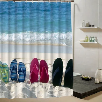 Perdea de duș scoici Stea-de-mare de Imprimare 3d Impermeabil Tesatura Perdea pentru Baie Set Decorativ Cu 12 Carlige