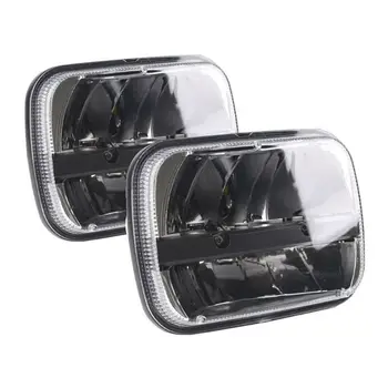 Pereche 5X7 7X6 inch Sigilate Fascicul de LED-uri Faruri Dreptunghiulare Negru pentru Jeep Wrangler YJ, Cherokee XJ H6014 H6052 H6054