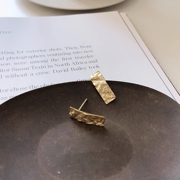 Peri ' sbox cu Ciocanul de Aur Cercei Stud pentru Femei Argint 925 Neregulate Cercei Minimalist Dreptunghi Geometrice Cercei