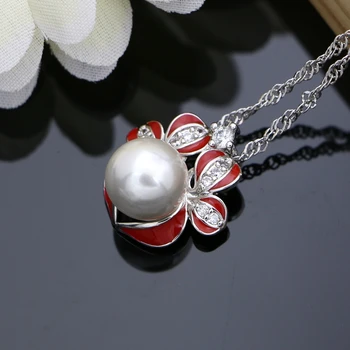 Perle de apă dulce Roșu Email Farmecul Argint 925 Seturi de Bijuterii Hoop Cercei pentru Femei Set Colier de Lux Bijuterii Dropshipping