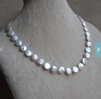 Perle unice Magazin de bijuterii 12mm Alb de Monede Autentice de apă Dulce Pearl Colier Femei Fermecătoare Cadou Bijuterii Fine