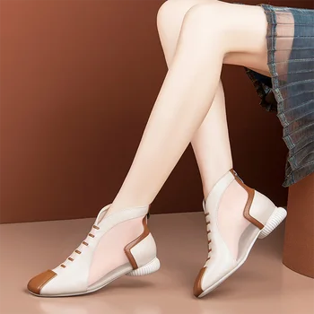 Personalitate de Primăvară Plasă de Cizme Femei Indesata Rotund Pantofi cu Toc 2021 Stil coreean Iarna Mozaic Glezna Slide-uri de femei Cizme de Plasă