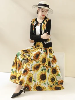 Personaliza Femei de Moda de Vara Casual Plus Dimensiune 3XL-10XL Talie Mare Floral Floarea-soarelui Print Maxi Lung O Linie Fusta