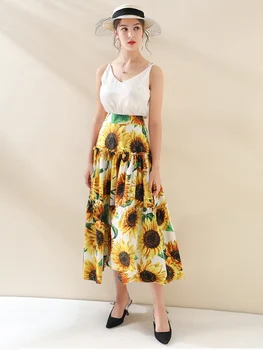 Personaliza Femei de Moda de Vara Casual Plus Dimensiune 3XL-10XL Talie Mare Floral Floarea-soarelui Print Maxi Lung O Linie Fusta