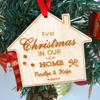Personaliza Primul Crăciun în Casă Nouă ,Gravate Fleac Personalizate ,Casa din Lemn în formă de Sărbătoare Decorațiuni pentru Bradul de Agățat