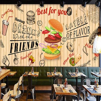 Personalizat Murale 3D Tapet pictate manual Hamburg Restaurant Fast-Food Snack Bar Perete Autocolant 3D Auto-Adeziv rezistent la apa Fresce