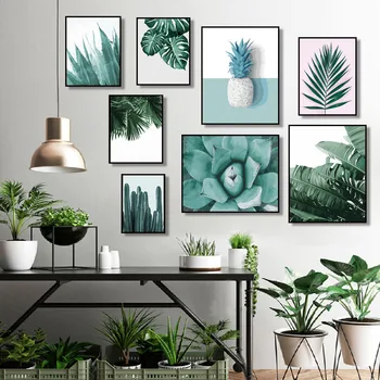 Personalizat verde Nordică frunze de plante încă de viață acasă decor pictura pe perete minimalist imprimare panza fara rama poster decorativ