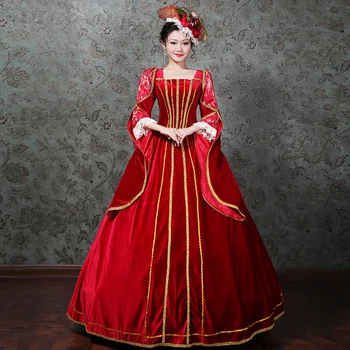 Personalizate 2018 Piața Roșie Guler Maneca Lunga Rococo Baroc Marie Antoinette Rochie De Petrecere Medievală Perioadă Istorică Rochii De Bal